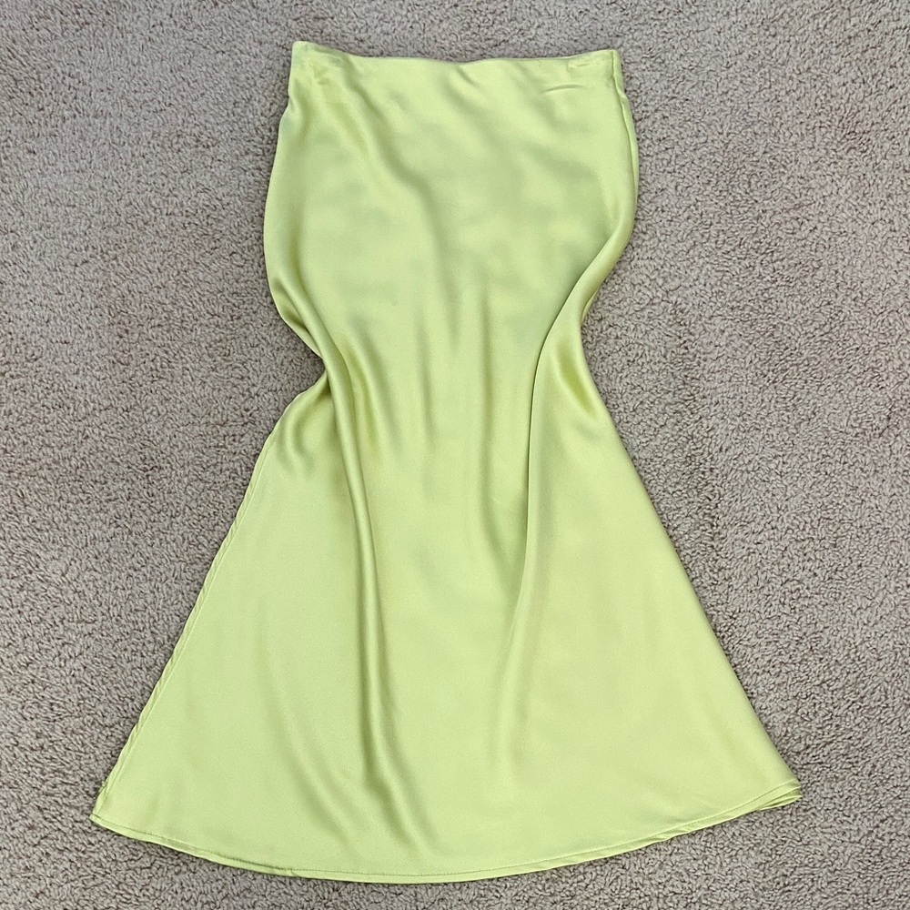 Bright Green Satin Midi Skirt